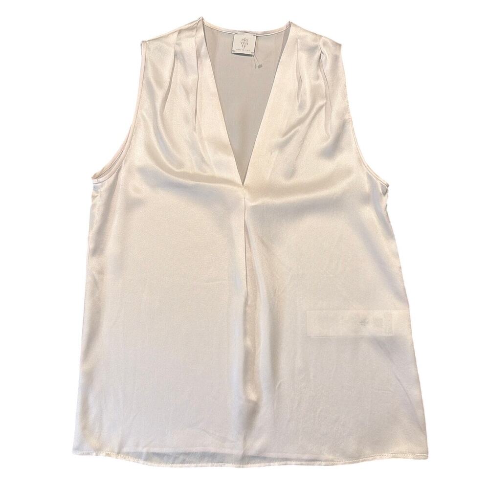 NWOT Eleventy Silk Blouse Sleeveless V-Neck, Made in Italy, Cream, Size US 0